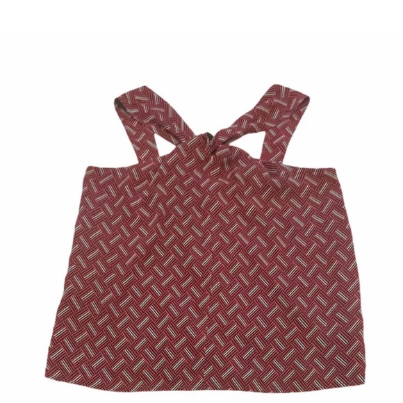 Banana Republic Factory Women's Red Print Twist Neck Halter Top Fully lined sz M - Picture 2 of 5